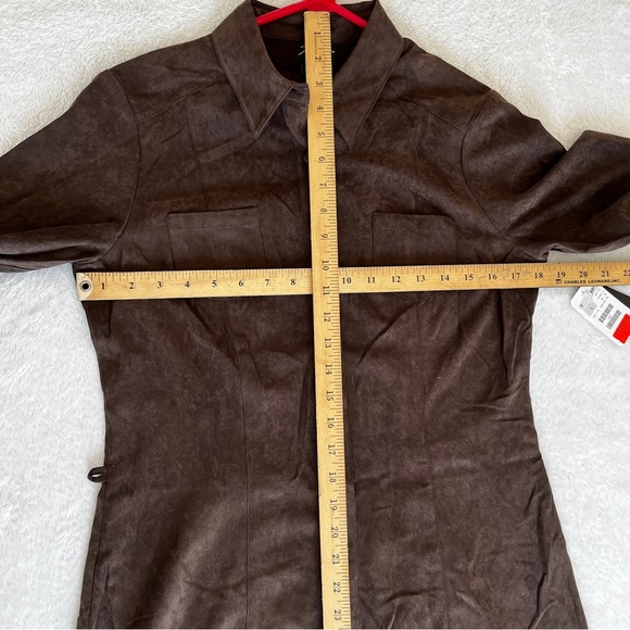 NWT H&M Impuls Women Faux Suede Shirt Dress Brown Button Front Size L - Picture 9 of 12